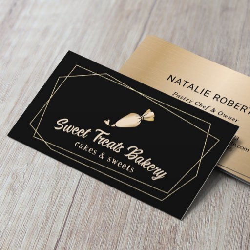 Customizable Cupcake Bakery Pastry Chef Geometric Gold Cake Business Card