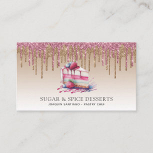 Cupcake Bakery Pastry Chef Glitter Drips Business Card