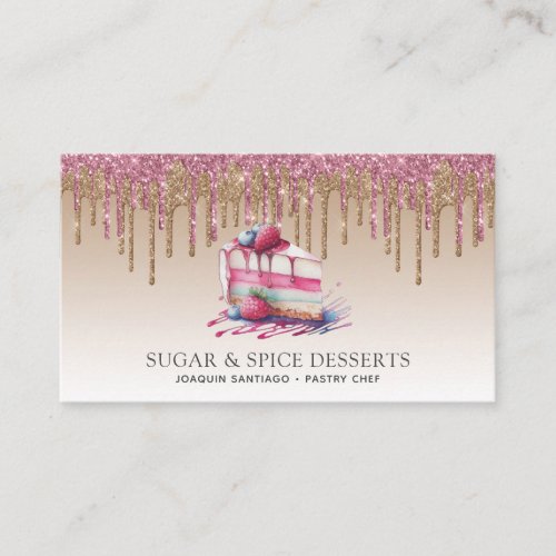 Cupcake Bakery Pastry Chef Glitter Drips  Business Card