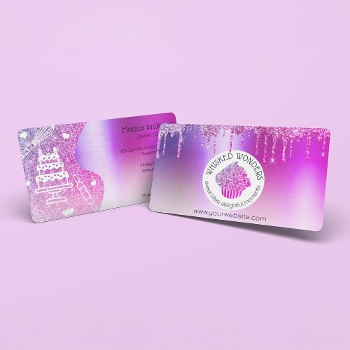 Cupcake Bakery Pastry Chef Glitter Drips Purple Business Card