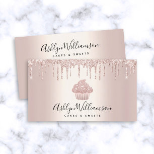 Cupcake Bakery Pastry Chef Glitter Drips Rose Gold Business Card