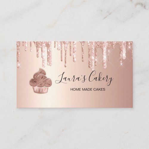 Cupcake Bakery Pastry Chef Glitter Drips Rose Gold Business Card
