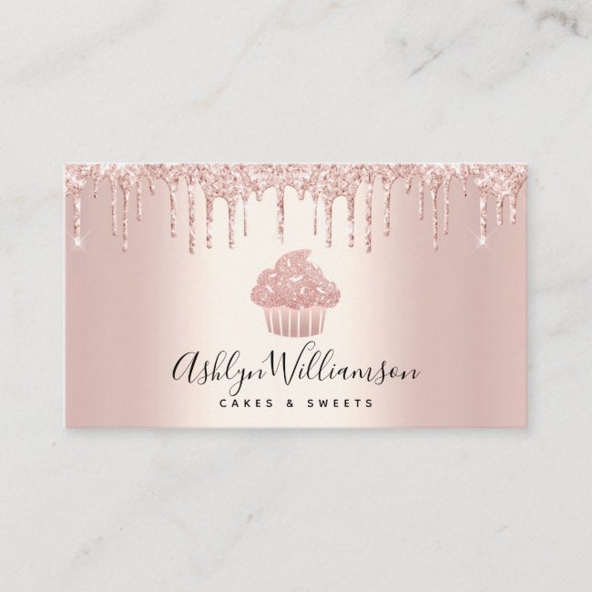 Cupcake Bakery Pastry Chef Glitter Drips Rose Gold Business Card