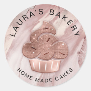Cupcake Bakery Pastry Chef Glitter Drips Rose Gold Classic Round Sticker