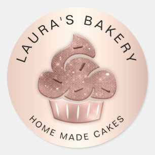 Cupcake Bakery Pastry Chef Glitter Drips Rose Gold Classic Round Sticker