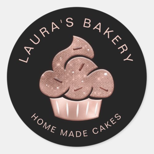 Cupcake Bakery Pastry Chef Glitter Drips Rose Gold Classic Round Sticker