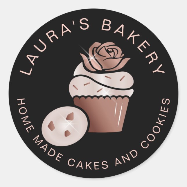 Cupcake Bakery Pastry Chef Glitter Drips Rose Gold Classic Round Sticker (Front)