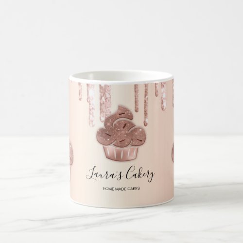 Cupcake Bakery Pastry Chef Glitter Drips Rose Gold Coffee Mug