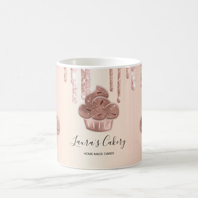 Cupcake Bakery Pastry Chef Glitter Drips Rose Gold Coffee Mug (Center)