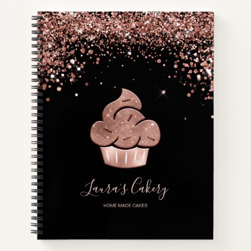 Cupcake Bakery Pastry Chef Glitter Drips Rose Gold Notebook