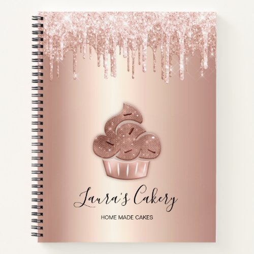 Cupcake Bakery Pastry Chef Glitter Drips Rose Gold Notebook