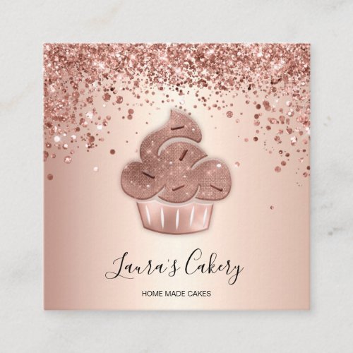 Cupcake Bakery Pastry Chef Glitter Drips Rose Gold Square Business Card
