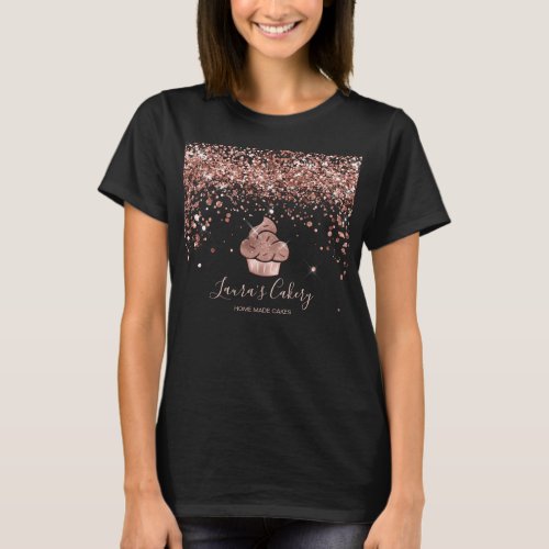 Cupcake Bakery Pastry Chef Glitter Drips Rose Gold T_Shirt
