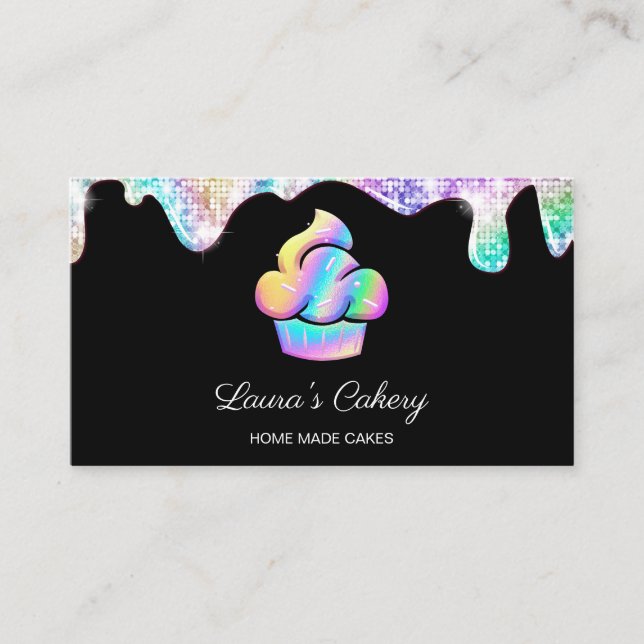Cupcake Bakery Pastry Chef Holographic Business Ca Card (Front)