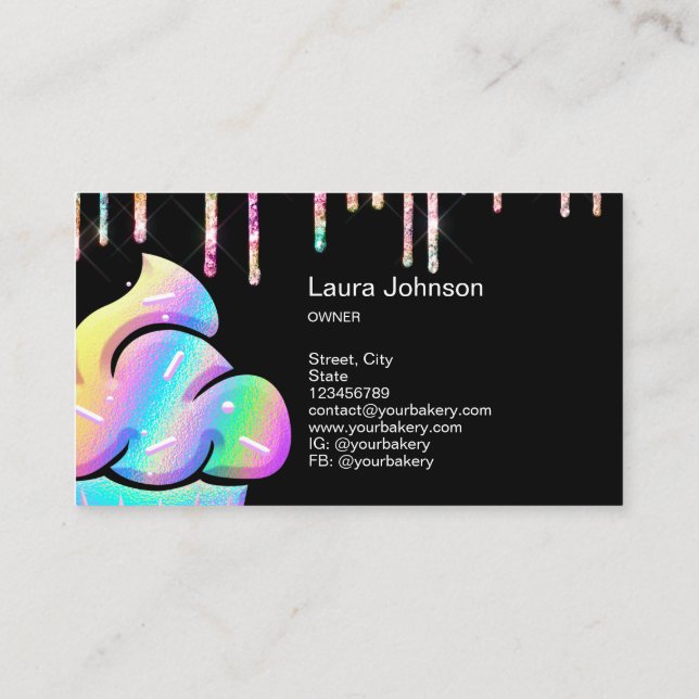 Cupcake Bakery Pastry Chef Holographic Business Ca Card (Back)