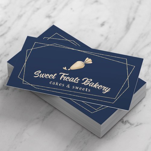 Cupcake Bakery Pastry Chef Modern Navy  Gold Cake Business Card