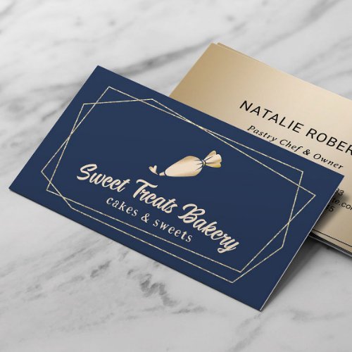 Cupcake Bakery Pastry Chef Navy Blue Gold Cake Business Card
