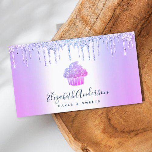 Cupcake Bakery Pastry Chef Purple Glitter Drips Business Card