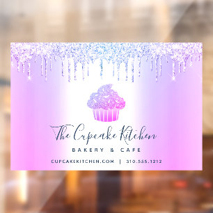 Cupcake Bakery Pastry Chef Purple Glitter Drips Window Cling