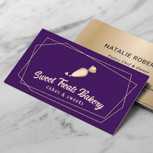 Cupcake Bakery Pastry Chef Purple  Gold Cake Business Card