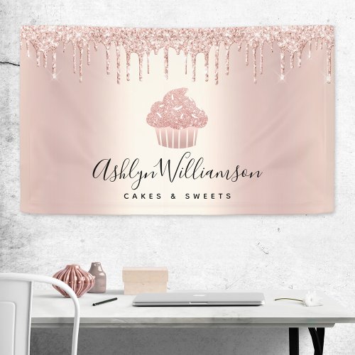 Cupcake Bakery Pastry Chef Rose Gold Glitter Drips Banner