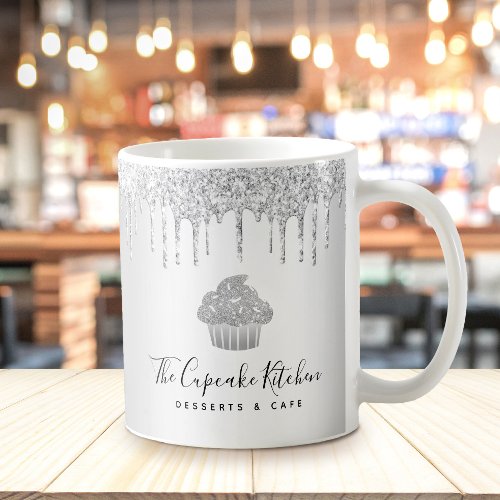 Cupcake Bakery Pastry Chef Silver Glitter Drips Coffee Mug