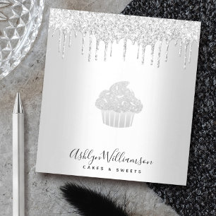 Cupcake Bakery Pastry Chef Silver Glitter Drips Notepad