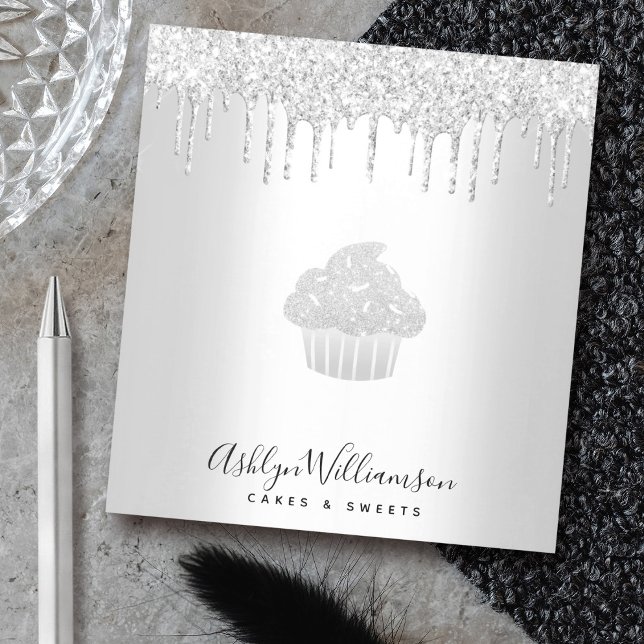 Cupcake Bakery Pastry Chef Silver Glitter Drips Notepad (Creator Uploaded)