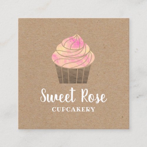 Cupcake Bakery Pastry Cupcakery Rustic Kraft Square Business Card