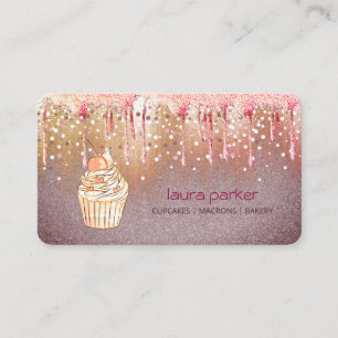 Cupcake Bakery Pastry Rose Gold Dripping PInk Business Card