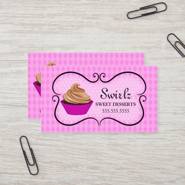 Cupcake Bakery Pink Business Card (Front/Back In Situ)