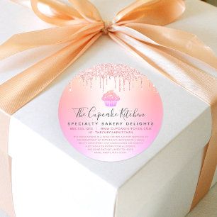 Cupcake Bakery Pink Glitter Rainbow Ombre Legal Classic Round Sticker