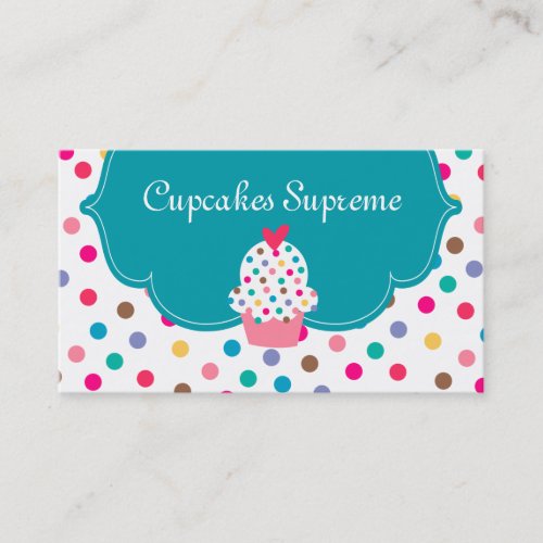 Cupcake Bakery Polka Dots Blue Heart Business Card Template
