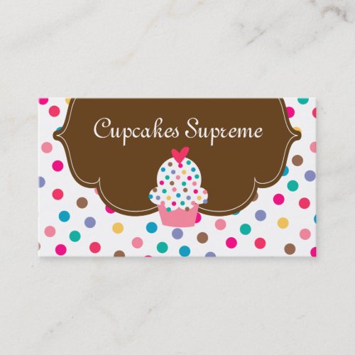 Cupcake Bakery Polka Dots Brown Heart Business Card Templates