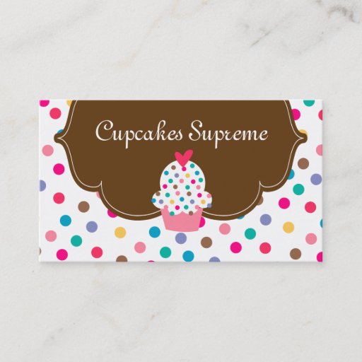 Customizable Cupcake Bakery Polka Dots Brown Heart Business Card Templates