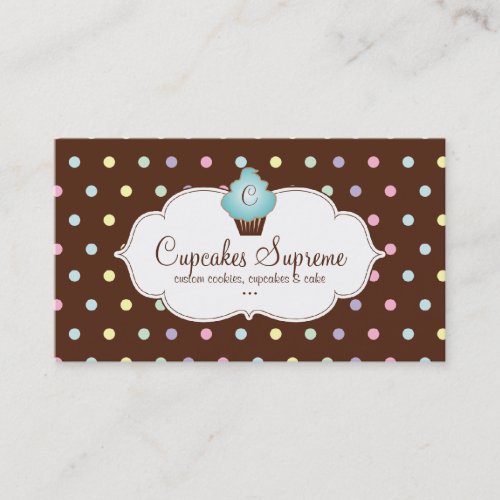 Cupcake Bakery Polka Dots Chocolate Blue Business Card Template