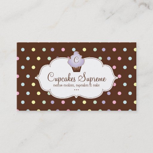 Customizable Cupcake Bakery Polka Dots Chocolate Mauve Business Card