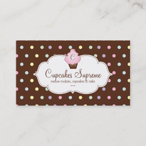 Cupcake Bakery Polka Dots Chocolate Pink Business Card