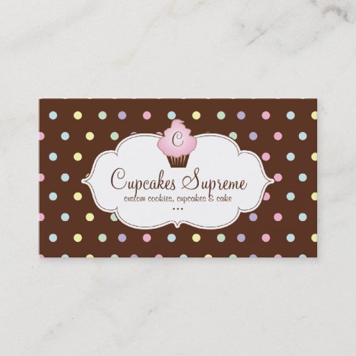 Customizable Cupcake Bakery Polka Dots Chocolate Pink Business Card