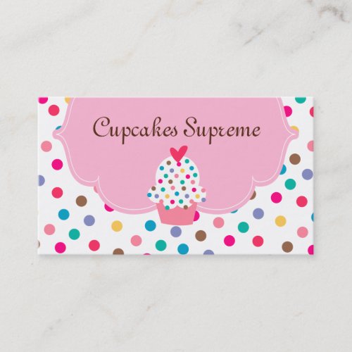 Cupcake Bakery Polka Dots Pink Heart Business Cards
