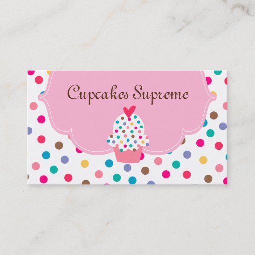 Customizable Cupcake Bakery Polka Dots Pink Heart Business Cards