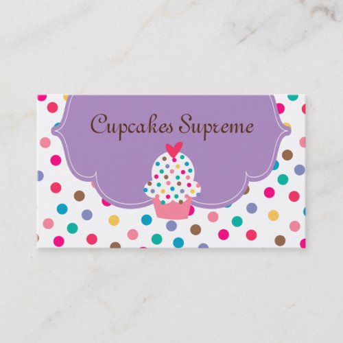 Cupcake Bakery Polka Dots Purple Heart 2 Business Card Templates