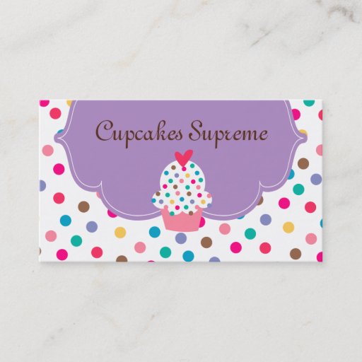 Customizable Cupcake Bakery Polka Dots Purple Heart 2 Business Card Templates