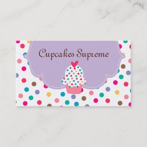 Cupcake Bakery Polka Dots Purple Heart Business Card