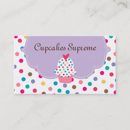 Customizable Cupcake Bakery Polka Dots Purple Heart Business Card