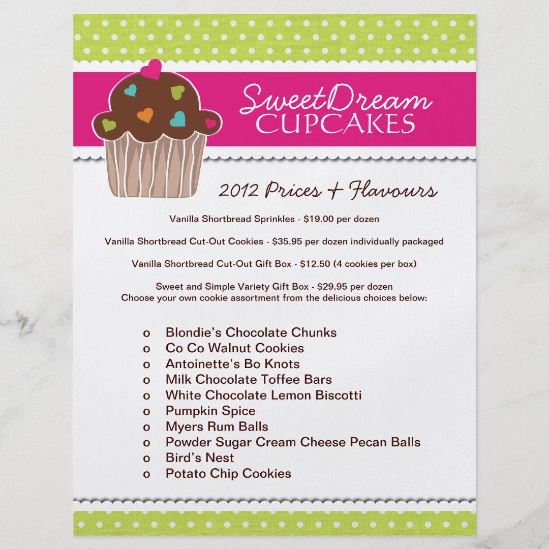 Cupcake Bakery Price List Flyer Zazzle