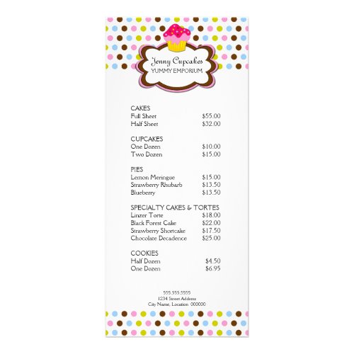 Cupcake Bakery Promotional Price List Rack Card