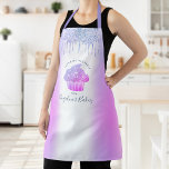 Cupcake Bakery Purple Blue Glitter Drips Script Apron<br><div class="desc">Here’s a wonderful way to add to the fun of baking. Add extra sparkle to your culinary adventures whenever you wear this elegant, sophisticated, simple, and modern apron. A sparkly, purple pink blue ombre cupcake, script handwritten typography and glitter drips overlay a girly faux metallic purple blue ombre background. Personalize...</div>