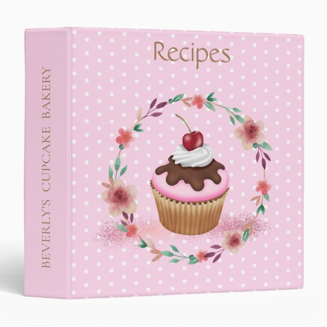 Cupcake Bakery Recipe Holder  3 Ring Binder (Front/Spine)