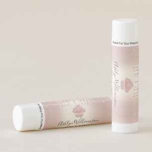 Cupcake Bakery Rose Gold Glitter Drips Typography Lip Balm
